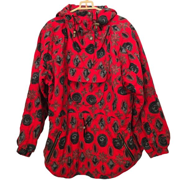 Vintage NILS Skiwear Red Gray Black 80s/90s Retro Half-Zip Anorak Jacket Sz 12 - Picture 1 of 12